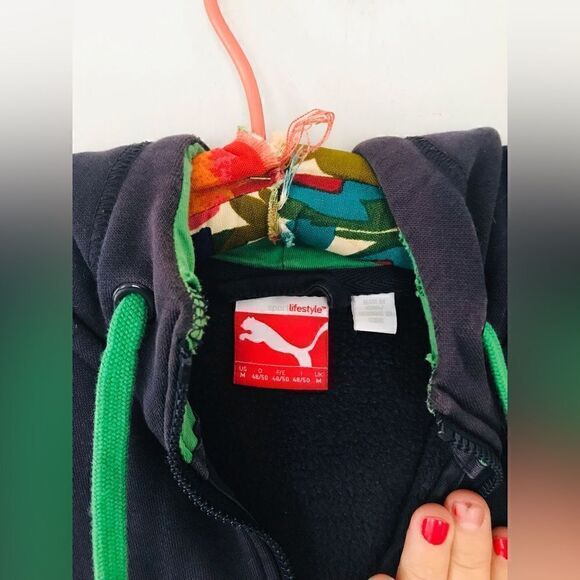 Puma | men’s navy and green zip up hoodie | medium - Picture 4 of 6